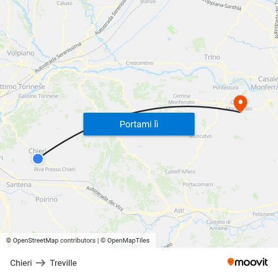 Chieri to Treville map