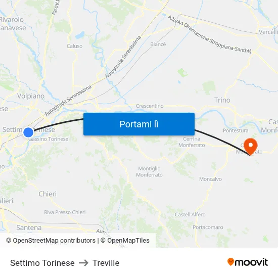 Settimo Torinese to Treville map