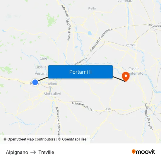 Alpignano to Treville map