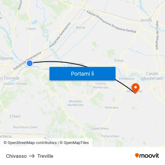 Chivasso to Treville map