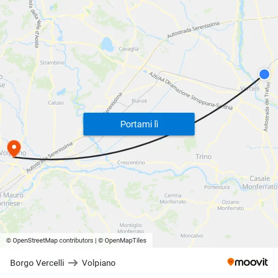 Borgo Vercelli to Volpiano map