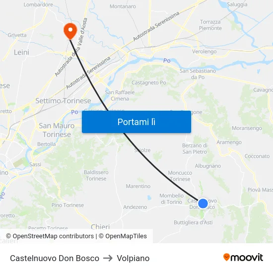 Castelnuovo Don Bosco to Volpiano map