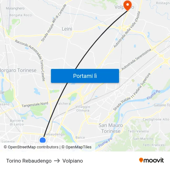 Torino Rebaudengo to Volpiano map