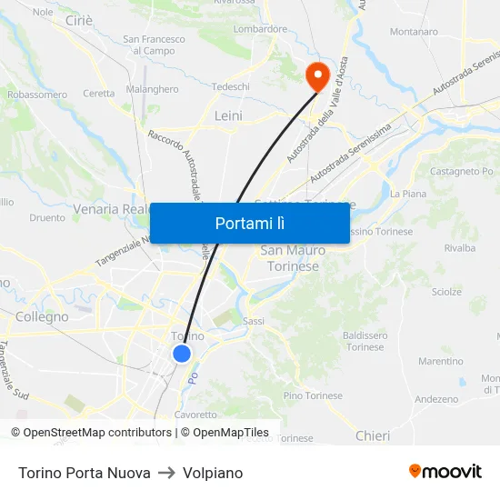 Torino Porta Nuova to Volpiano map