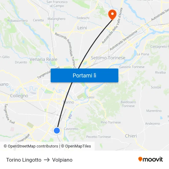 Torino Lingotto to Volpiano map