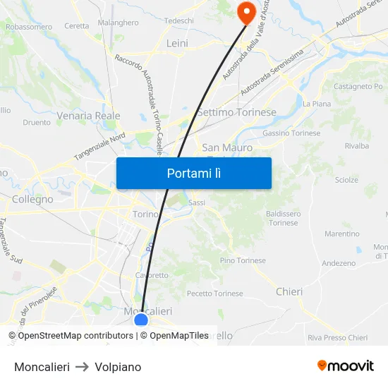 Moncalieri to Volpiano map