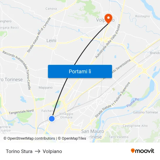 Torino Stura to Volpiano map