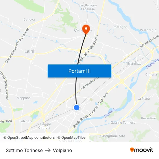 Settimo Torinese to Volpiano map