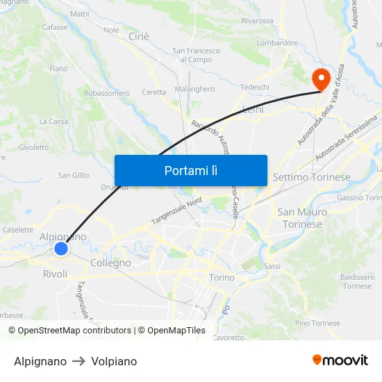 Alpignano to Volpiano map