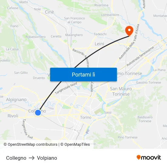 Collegno to Volpiano map
