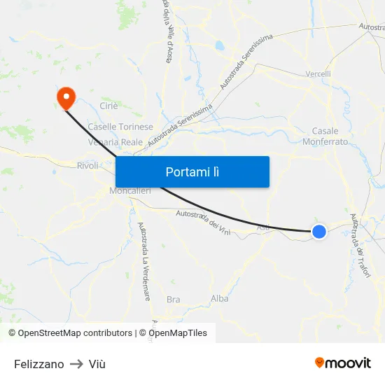 Felizzano to Viù map