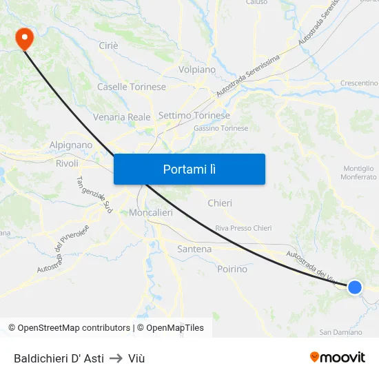 Baldichieri D' Asti to Viù map