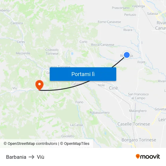 Barbania to Viù map