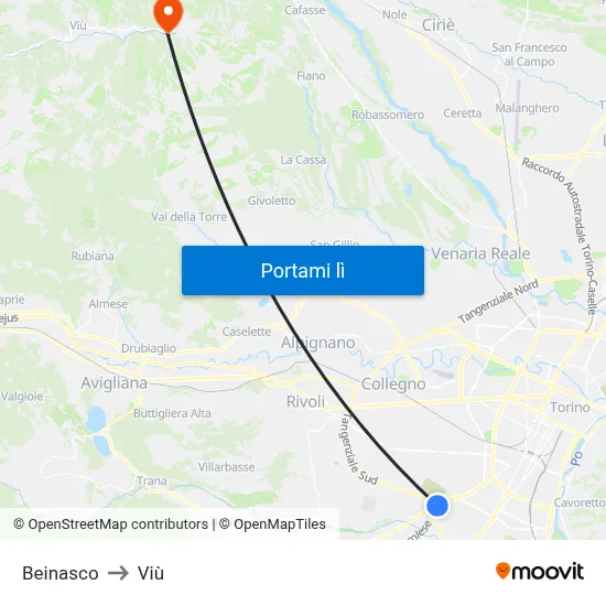 Beinasco to Viù map