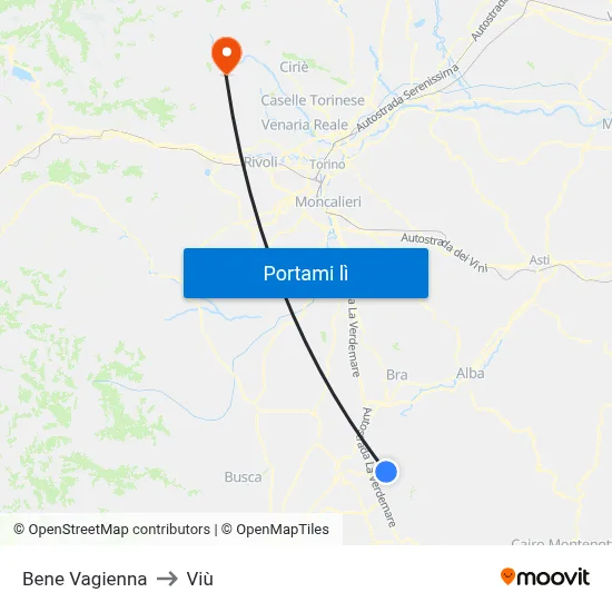 Bene Vagienna to Viù map