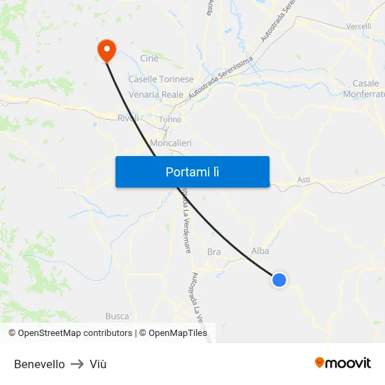 Benevello to Viù map