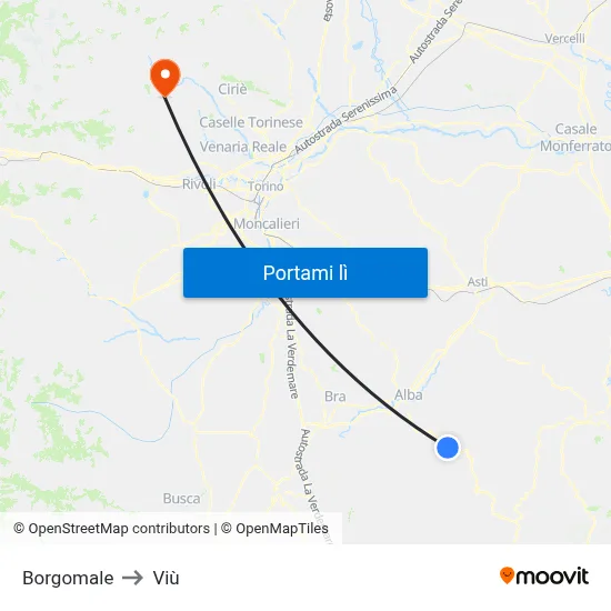 Borgomale to Viù map