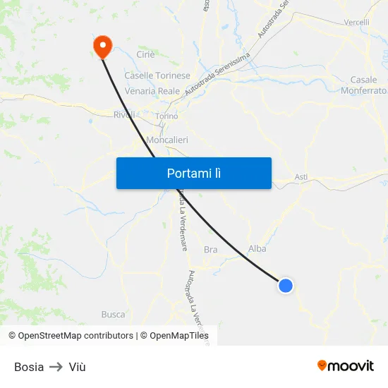 Bosia to Viù map