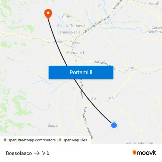Bossolasco to Viù map