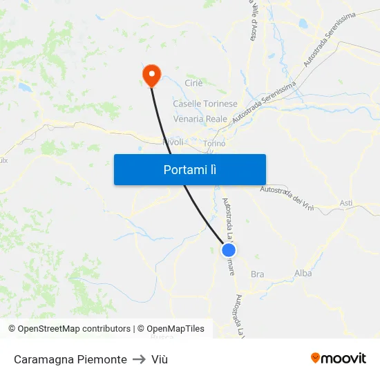 Caramagna Piemonte to Viù map