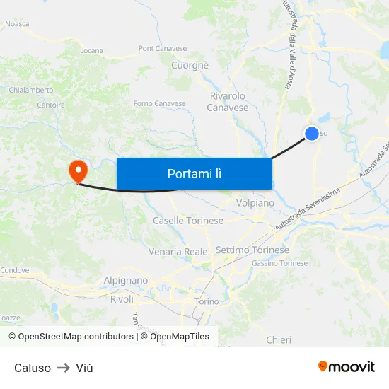 Caluso to Viù map