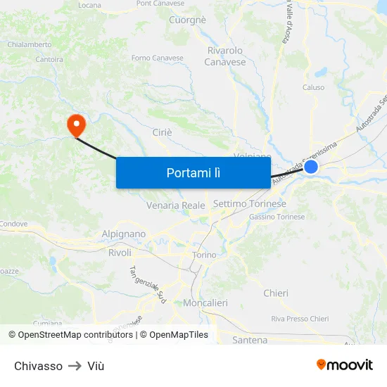 Chivasso to Viù map
