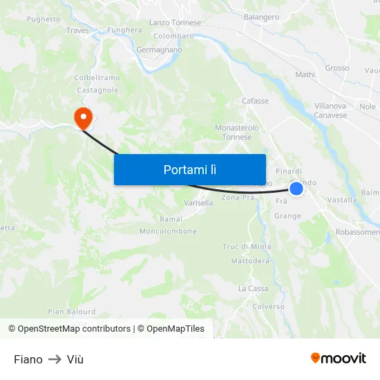 Fiano to Viù map
