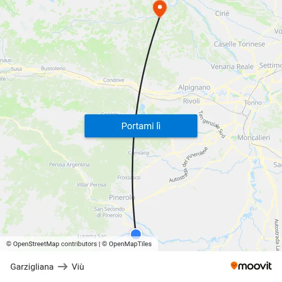 Garzigliana to Viù map