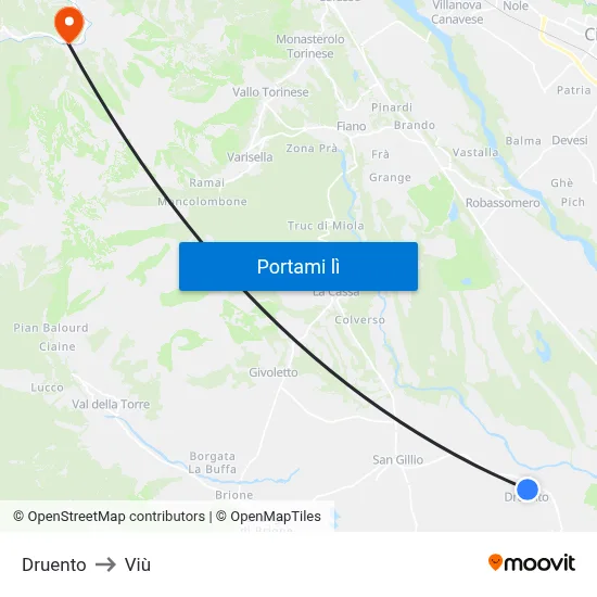 Druento to Viù map