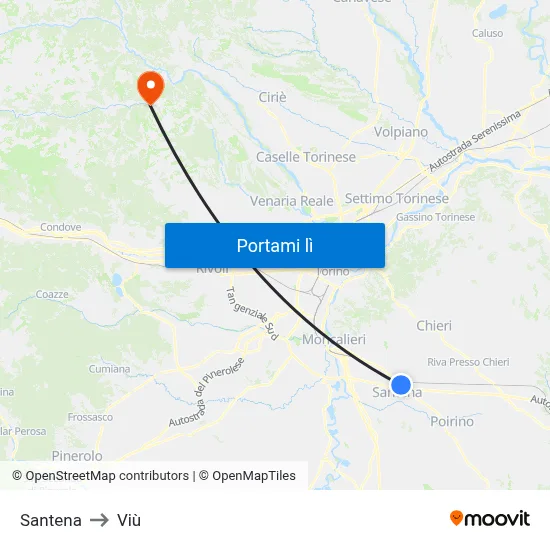 Santena to Viù map