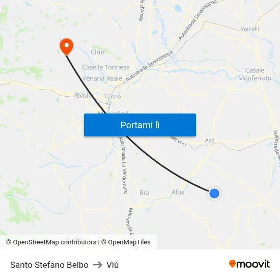 Santo Stefano Belbo to Viù map
