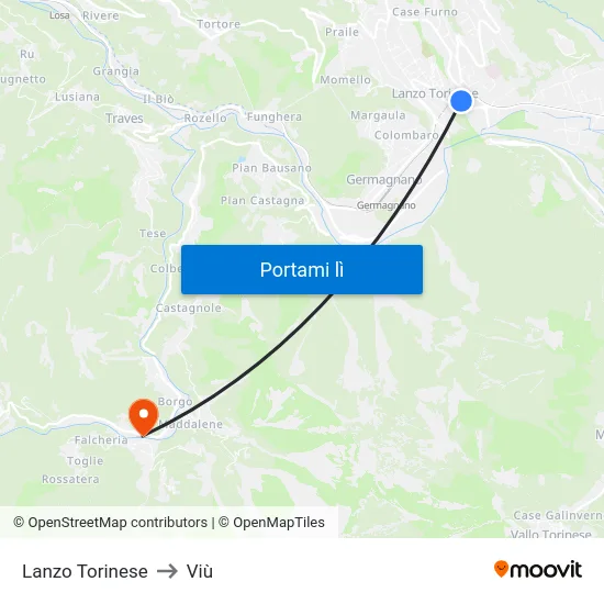 Lanzo Torinese to Viù map