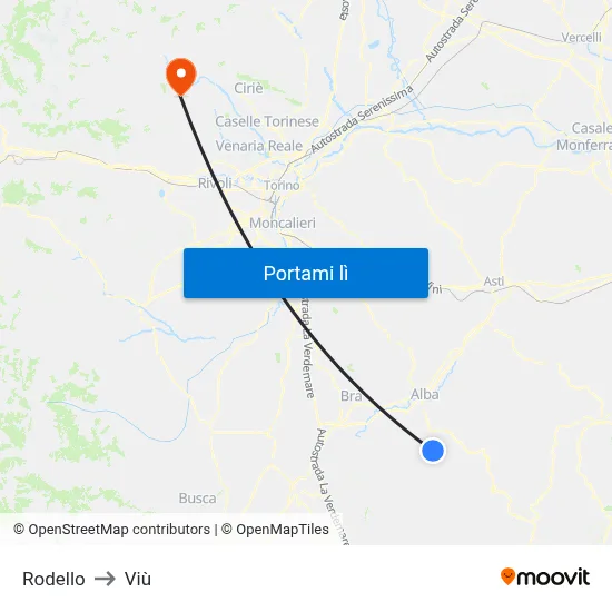 Rodello to Viù map