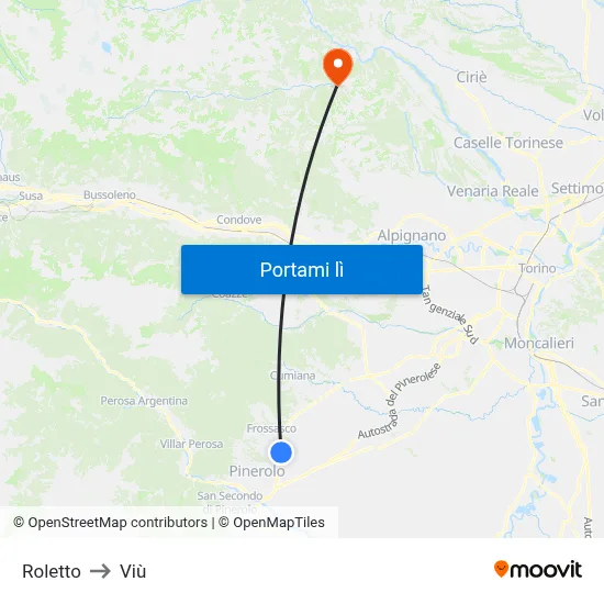 Roletto to Viù map