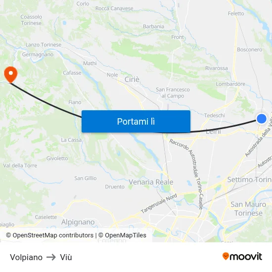 Volpiano to Viù map