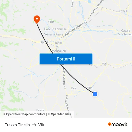 Trezzo Tinella to Viù map