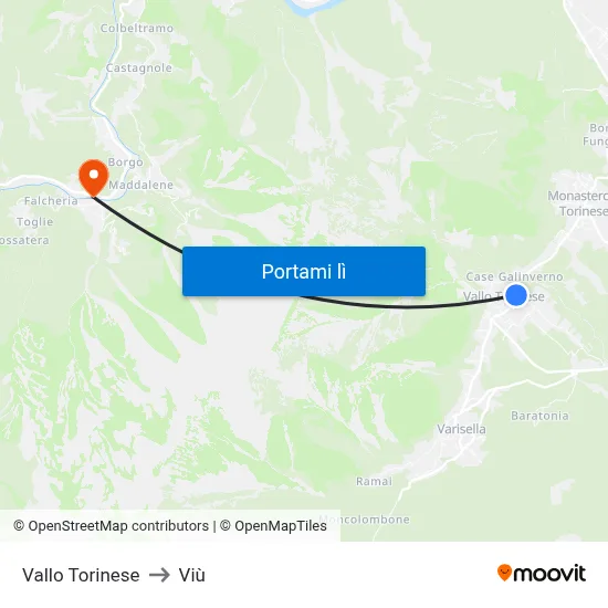 Vallo Torinese to Viù map