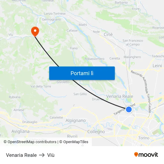Venaria Reale to Viù map