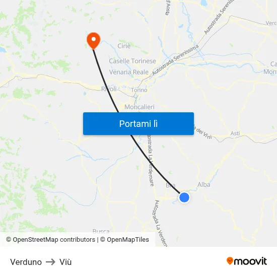 Verduno to Viù map
