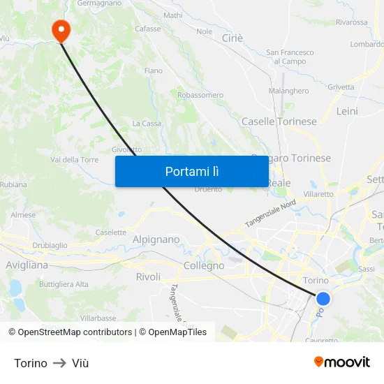 Torino to Viù map