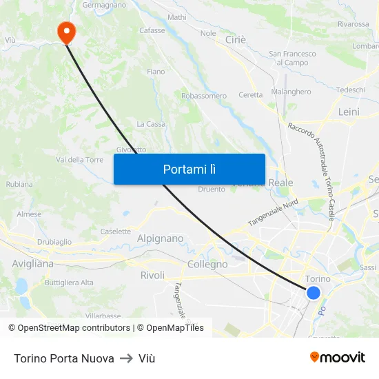 Torino Porta Nuova to Viù map
