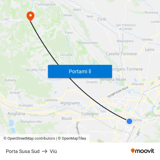 Porta Susa Sud to Viù map