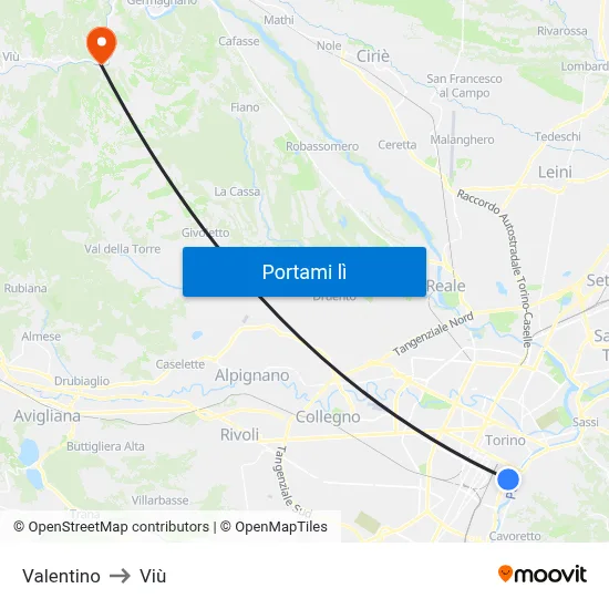 Valentino to Viù map