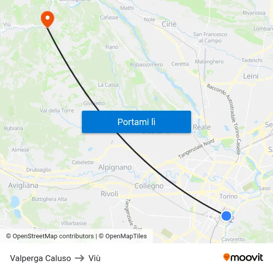 Valperga Caluso to Viù map