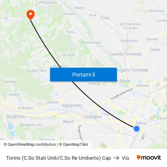 Torino (C.So Stati Uniti/C.So Re Umberto) Cap to Viù map