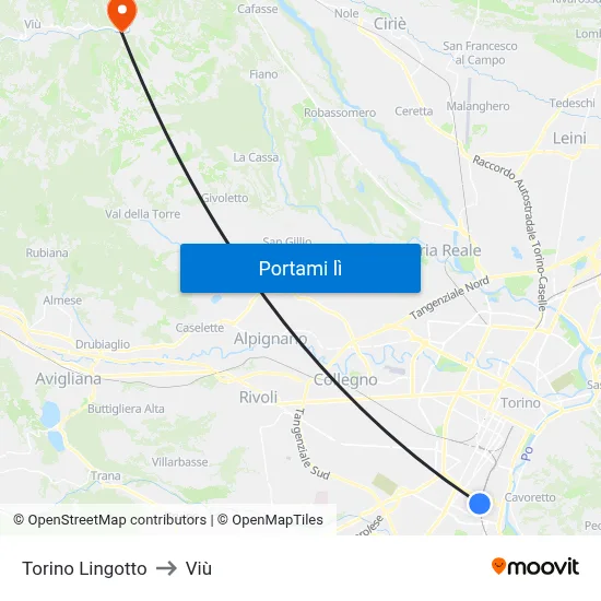 Torino Lingotto to Viù map