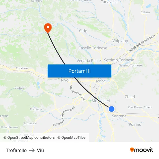 Trofarello to Viù map