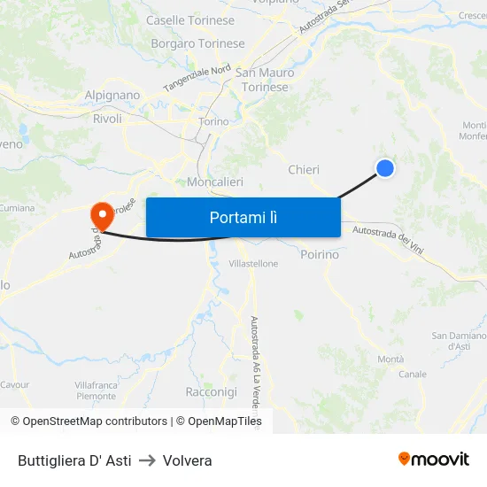 Buttigliera D' Asti to Volvera map