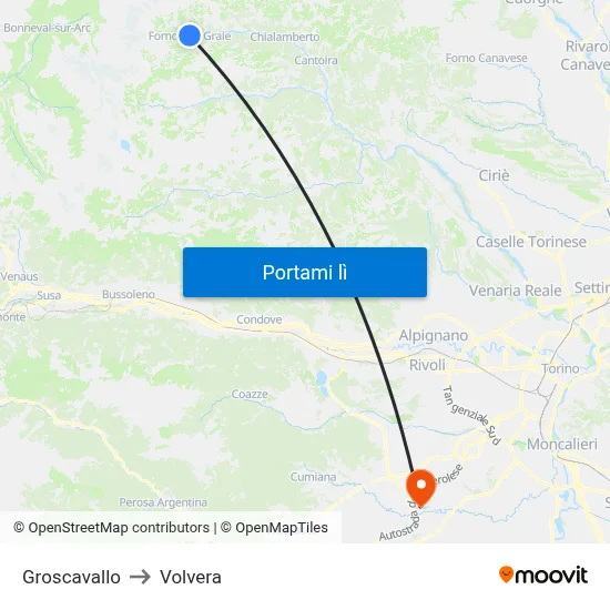 Groscavallo to Volvera map