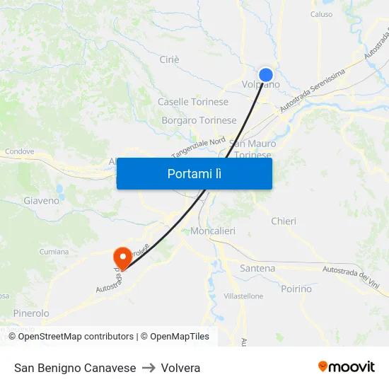 San Benigno Canavese to Volvera map